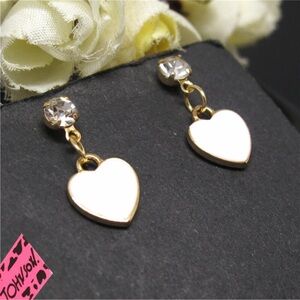 Betsey Johnson Gold and White Heart Drop Earrings